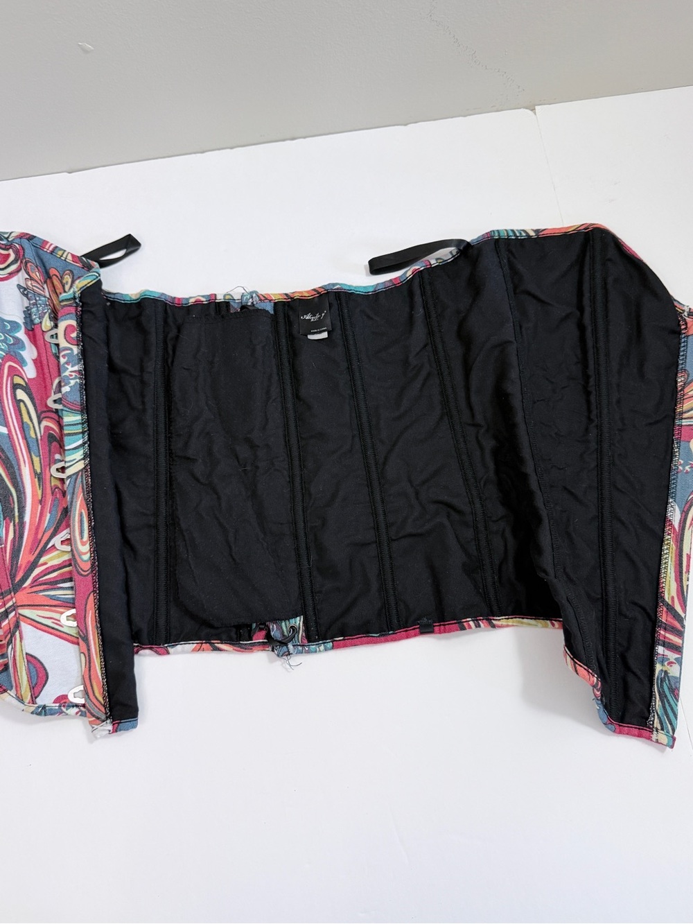Alivila.Y Swirl Print Denim Overbust Corset Bustier Top XL - Picture 7 of 9